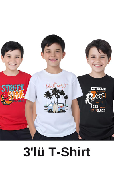 FYK COLLECTİON 3 paketa majica kratkih rukava za dečake sa printom Game-Easy-...