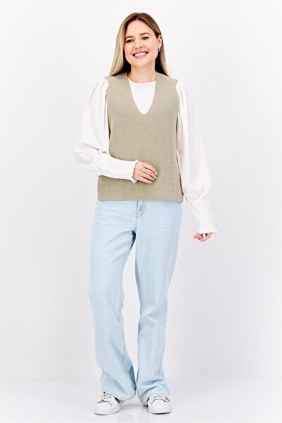 Esprit Women V Neck Sleeveless Textured Sweater Vest, Grey