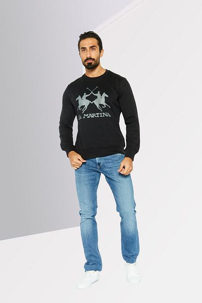 La Martina Men Crew Neck Long Sleeves Brand Logo Sweatshirt, Black