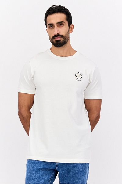 Denim & Flower Men Crew Neck Short Sleeve Graphic T-shirt, Off White