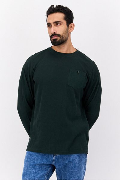 Hurley Men Crew Neck Long Sleeve Textured Sweatshirt, Dark Olive