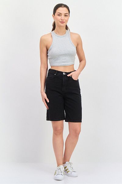 Scotch & Soda Women Solid High Rise Denim Shorts, Black