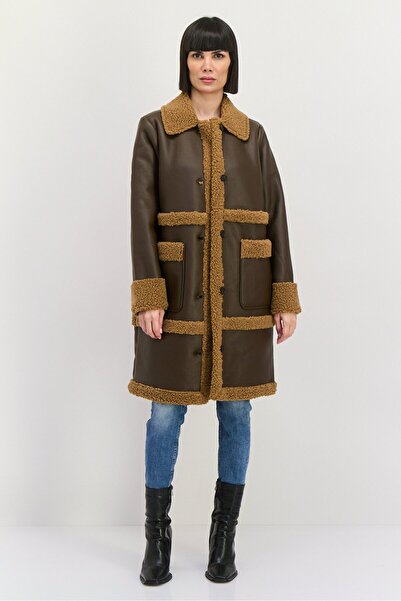 Bearpaw Women Faux Fur Shearling Coat Jacket, Brown