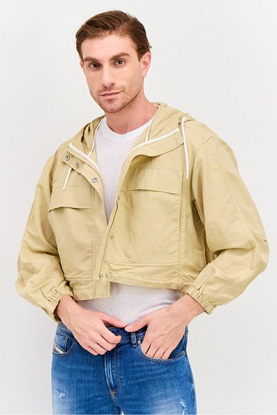Esprit Men Plain Hooded Soft Shell Jacket, Tan