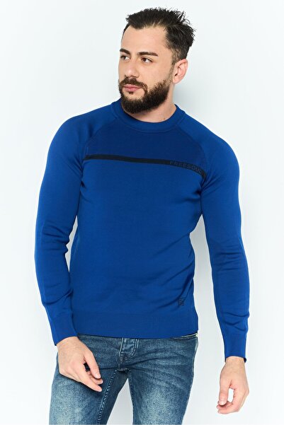 freesoul Men Crew Neck Brand Logo Long Sleeves Sweatshirt, Blue