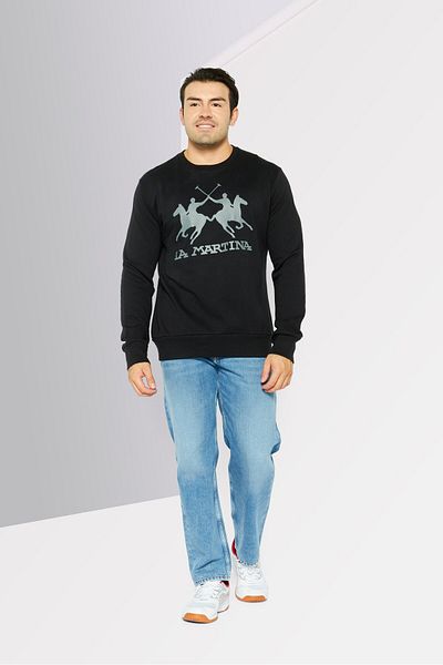 La Martina Men Crew Neck Brand Logo Long Sleeves Sweatshirt, Black