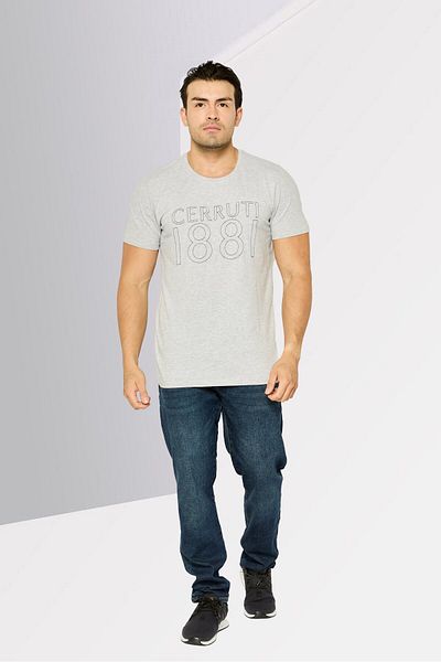 Cerruti 1881 Men Crew Neck Short Sleeve Embroidered Logo T-shirt, Grey