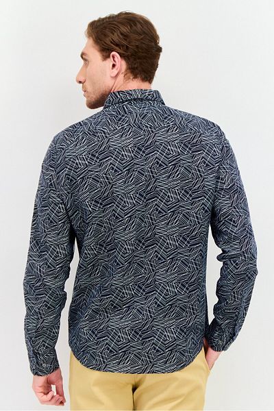 Perry Ellis Men Regular Fit Allover Print Long Sleeve Casual Shirt, Navy Combo