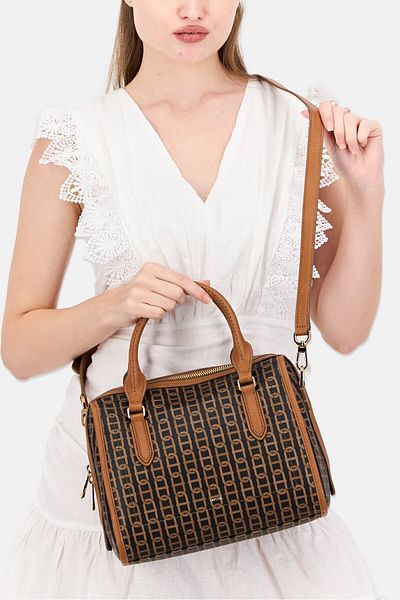 Fossil Women All Over Print Satchels Bag 24 L x 23 H  x 10 W cm, Black