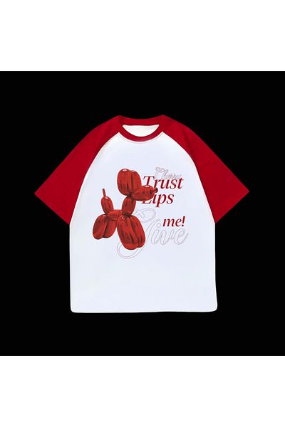 Touz Moda Бяла унисекс червена тениска Raglan Cherry Trust