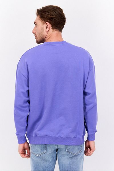 WRANGLER Men Crew Neck Long Sleeve Brand Logo Sweatshirt, Purple