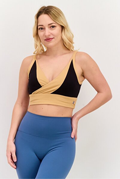 Hurley حمالة صدر رياضية مبطنة بشعار العلامة التجارية للنساء، باللون الأسود
