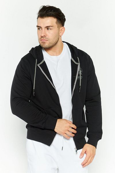 La Martina Men Hoodie Long Sleeve Brand Logo Sweatshirt, Black