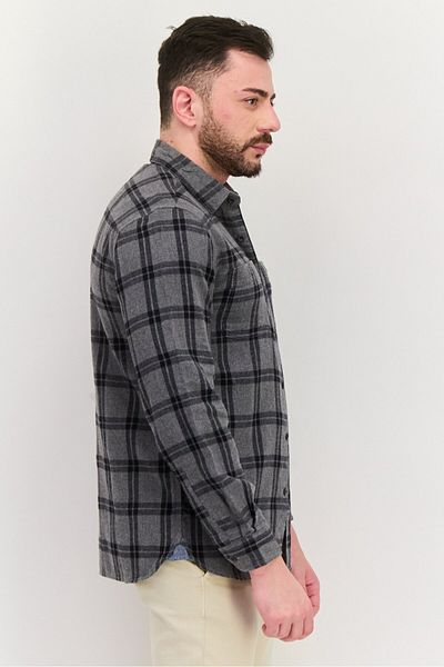 True Grit Men Regular Fit Plaid Long Sleeves Casual Shirt, Grey