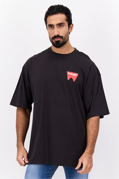 WRANGLER Men Crew Neck Short Sleeves Brand Logo T-shirt, Black