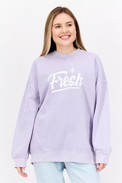 Levi's Women Crew Neck Long Sleeves Graphic Print Sweatshirt, Lavender