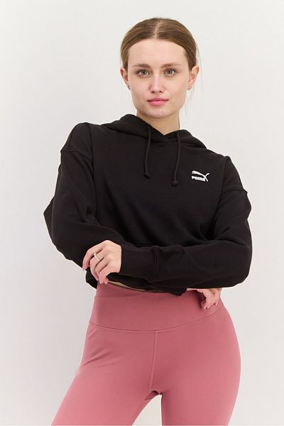 Puma Women Relaxed Fit Long Sleeves Outdoor Classics Cropped Hoodie, Black