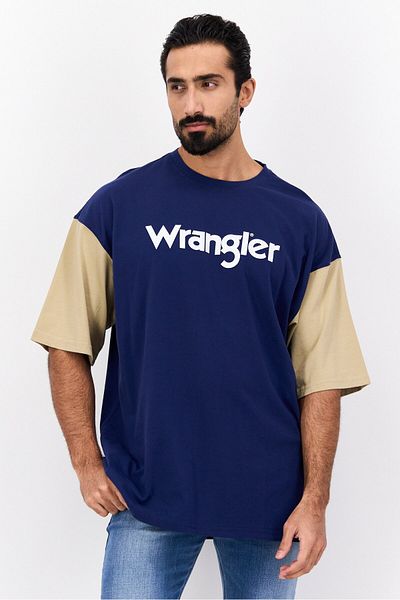 WRANGLER Men Crew Neck Short Sleeves Printed T-shirt, Navy