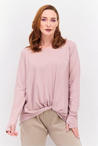 Tahari Sports بلوزة رياضية نسائية بأكمام طويلة، باللون الوردي