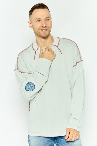 Diesel Men Crew Neck Plain Long Sleeves Sweatshirt, Off White
