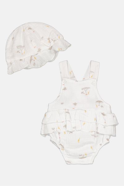 Rock A Bye Baby Boutique Toddlers Girl 2 Pieces Allover Printed Bodysuit With Hat, Multicolor