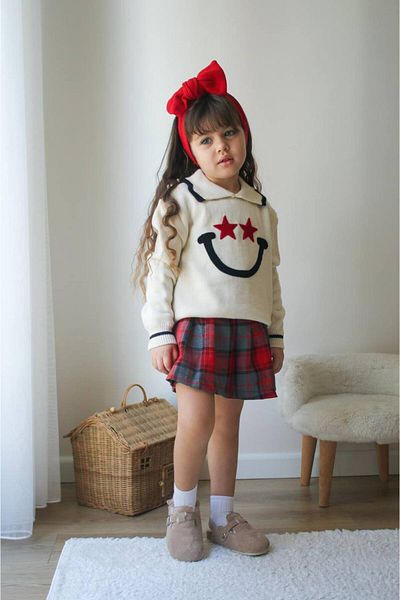 Narin kids Festive Knitwear Sweater Plaid Skirt Girl's Suit