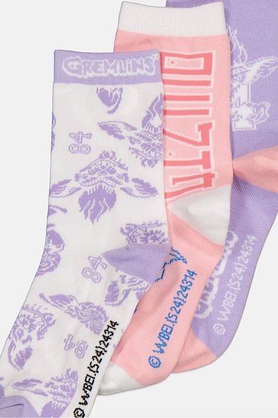 Gremlins Kids Girl 3 Pairs Graphic Print Socks, Pink