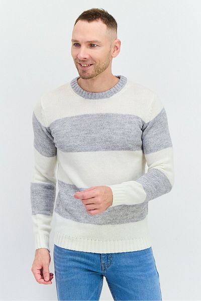 Sorbino Men Crew Neck Stripe Sweater, White
