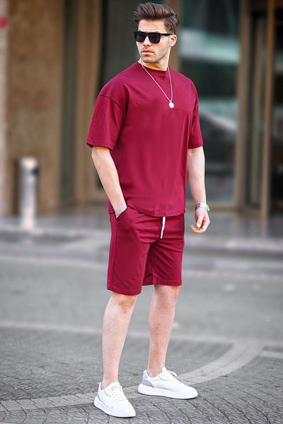 Madmext Claret Red Basic férfi rövidnadrág szett 6377