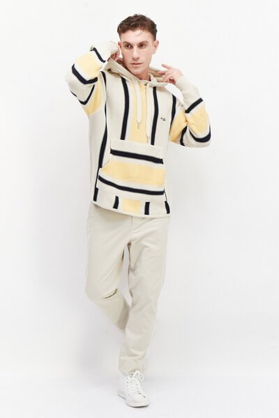 Perry Ellis Men Hooded Long Sleeve Stripe Sweatshirt, Beige Combo