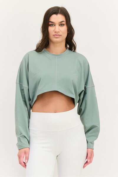 adidas بلوزة رياضية نسائية بأكمام طويلة، لون زيتوني فاتح