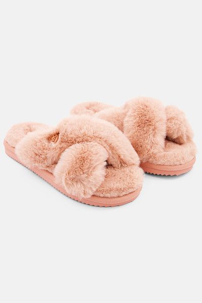 Michael Kors Women Medium Faux Fur Lala Slip On Slippers, Sunset Rose