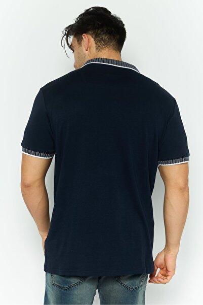 Threadbare Men Regular Fit Textured Short Sleeves Polo, Navy