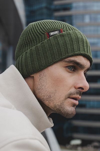 Nordbron Khaki Men's Knitwear Davis - Stretchy, Double Fold, Basic Ribbed with Winter Logo