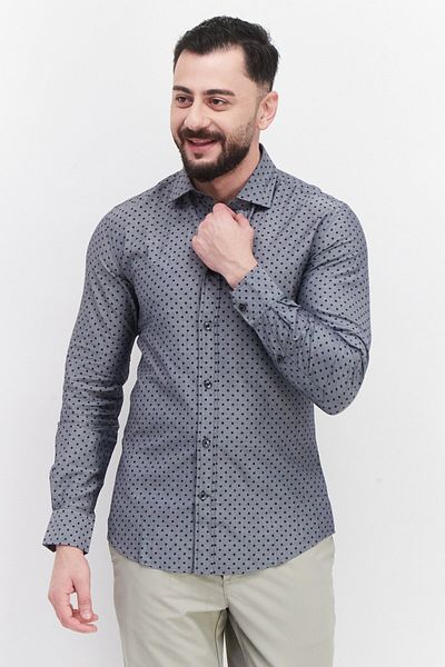 Antony Morato Men Regular Fit Allover Pattern Long Sleeves Casual Shirt, Blue