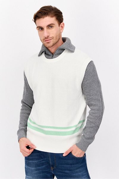 Esprit Men Round Neck Sleeveless Textured Vest, White