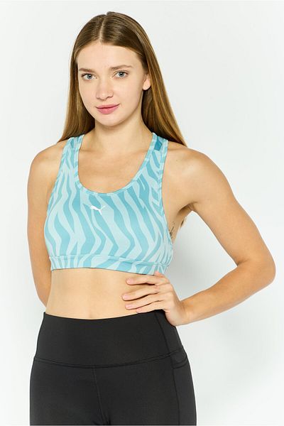 Puma Women Allover Print Padded Sports Bra, Turquoise