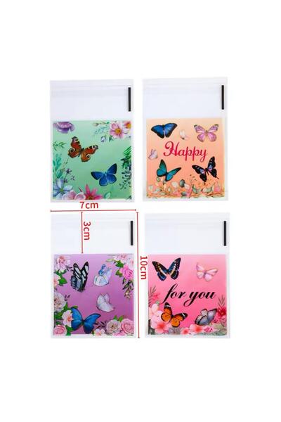OZN AKSESUAR Bantlı Şeffaf Desenli Poşet Opp 10x10 Cm 95 Adet