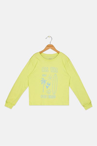 Roxy Kids Girl Graphic Printed Long Sleeve Top, Lime Green