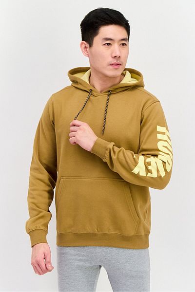 Hurley Men Hooded Long Sleeve Brand Logo Sweatshirt, Khaki