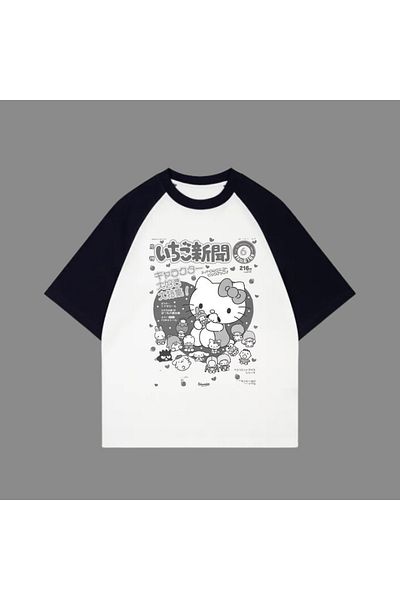 Touz Moda Tricou alb unisex negru Raglan Kitty