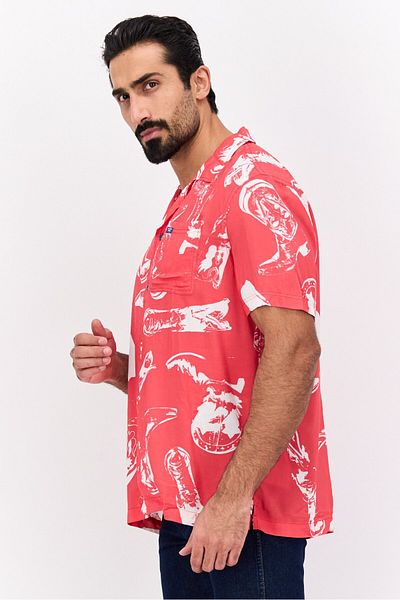 WRANGLER Men Regular Fit Allover Print Short Sleeves Casual Shirt, Red