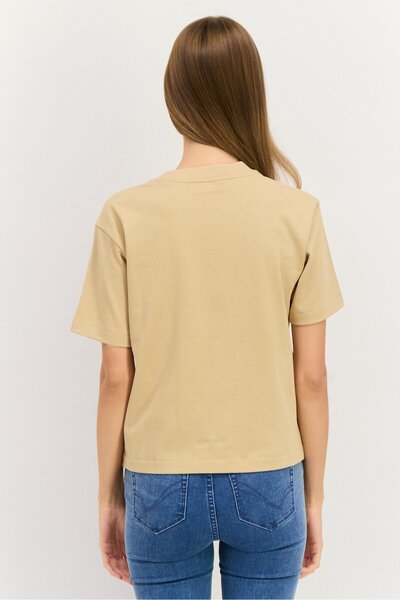 Esprit Women Crew Neck Short Sleeve Solid T-Shirt, Dark Beige