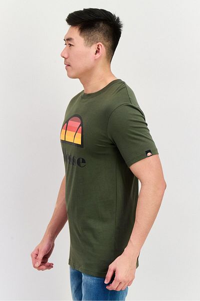 Ellesse Men Crew Neck Short Sleeve Brand Logo T-Shirt, Olive Combo