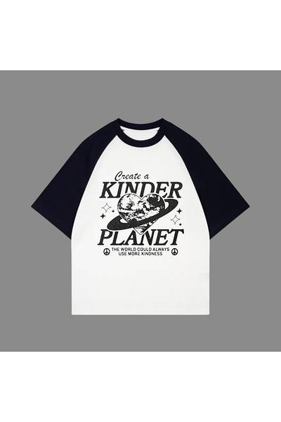 Touz Moda Λευκό Unisex Μαύρο T-Shirt Raglan Kinder Planet