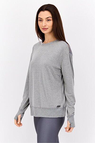 Nine West Women Sportswear Fit Long Sleeve Training Top, Grey Heather