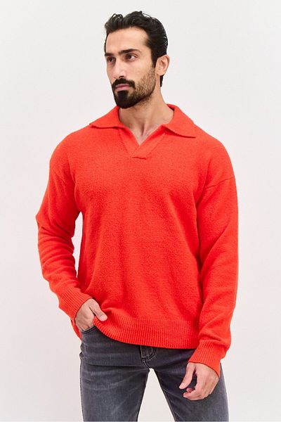 Esprit Men Spread Neck Textured Long Sleeves Sweater, Red