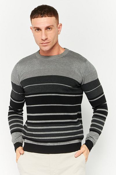 Sorbino Men Crew Neck Stripe Sweater, Black