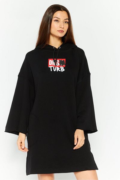 Diesel Women Hooded Long Sleeve Graphic Print Sweater Dress, Black