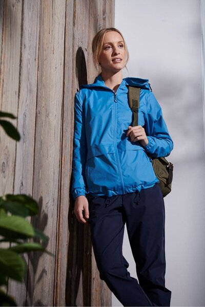 Tchibo Women Solid Packable Windbreaker Jacket, Blue